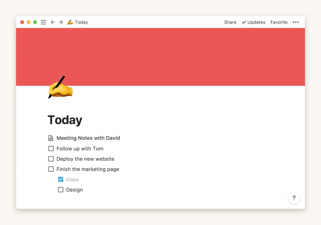Notion daily planner screenshot
