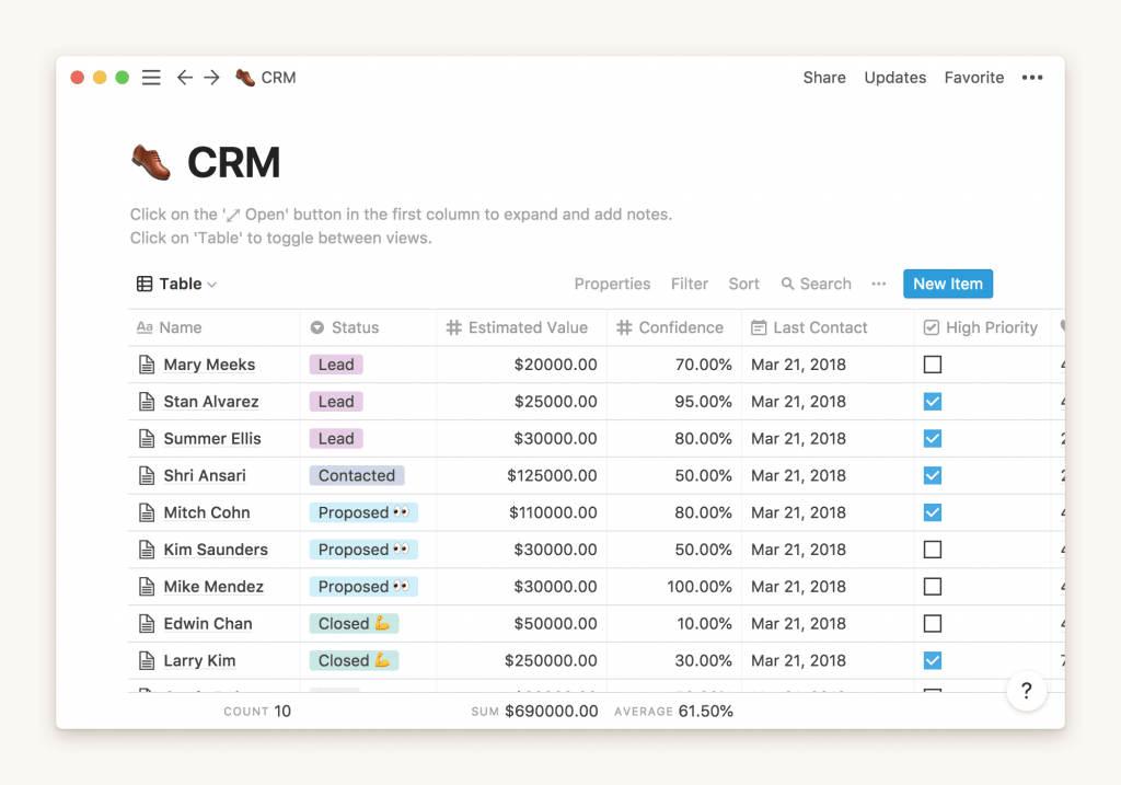 Notion-crm screenshot
