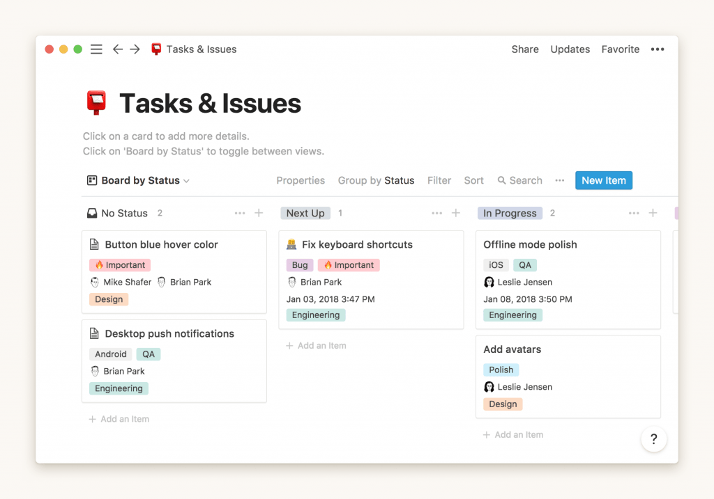 Notion task interface screenshots
